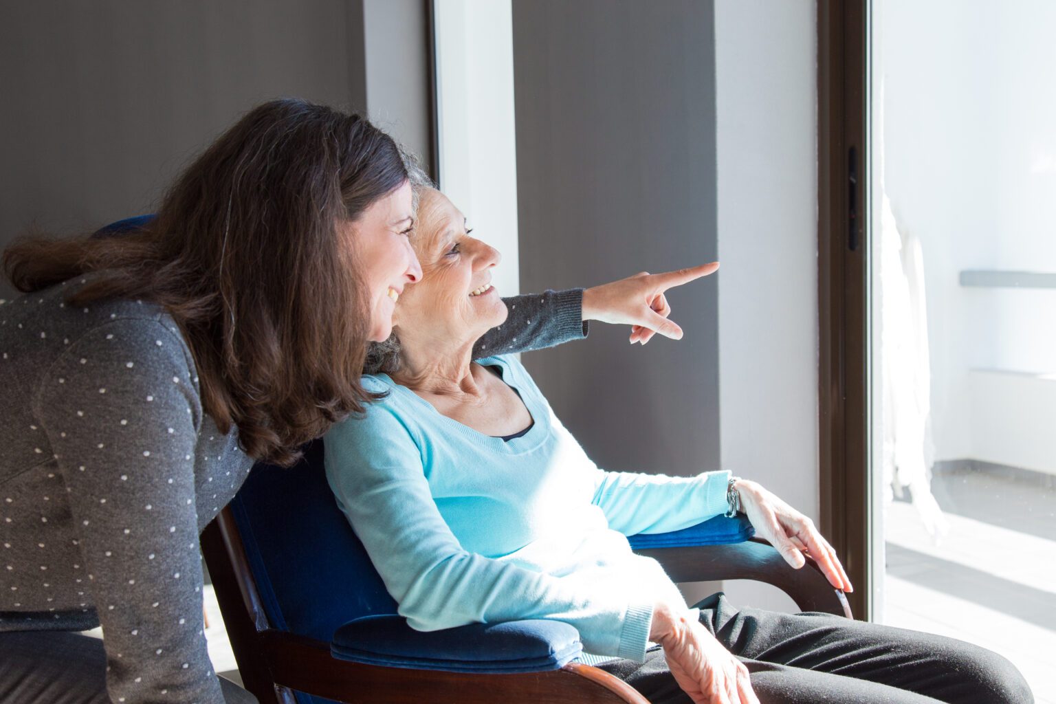 Mother and daughter enjoying view